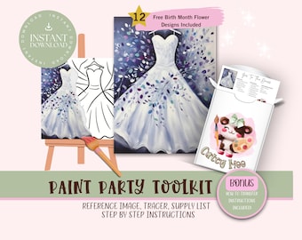 DIY Paint Party Printable For Adults and Kids  |Pre-Drawn | Art Party Paint Kit | Sip & Paint | Digital Download File, Paint Party Toolkit