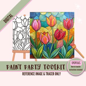 Stained Glass Tulips Digital Paint Party Printable | DIY Floral Painting Template with Tracer | Instant Download Art Kit for Adults and Kids