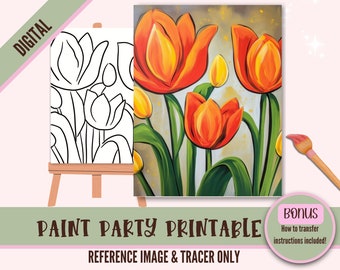 Flower Girl Sip N Paint Canvas Print Instant Digital Download for Art Parties, Png Party Stencil, Date Night Sip and Paint Printable, Tulips