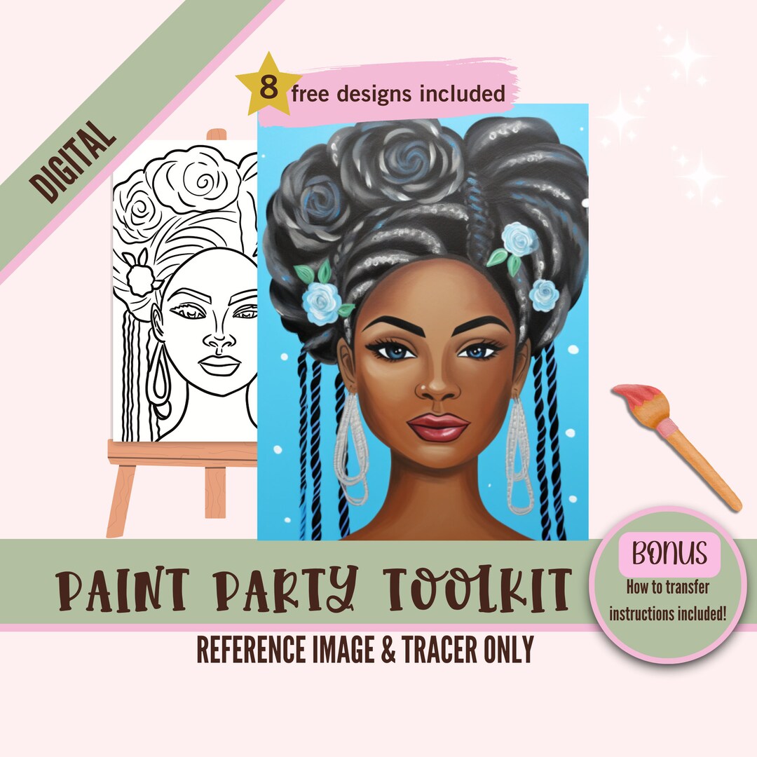 Sip and Paint Canvas Kit - Pre Drawn African American Woman With ...