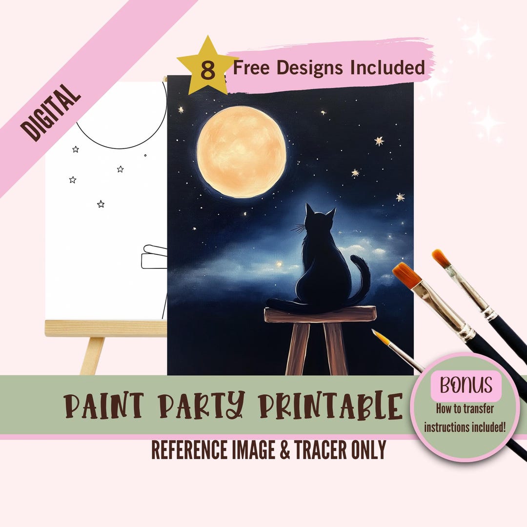 Halloween Cat Paint Party Printable, DIY Painting Kit for Kids, Full ...