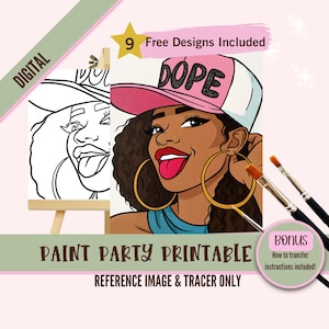 Dope Black Girl Sip and Paint Party Kit Leinwand, Vorgezeichnete Vorlage für DIY Art Parties, druckbare Schablone, Paint Night Png Outline, Digital