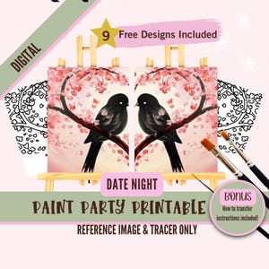Cita para pintar y beber para adultos en el Día de San Valentín: plantillas de pintura sobre lienzo prediseñadas e imprimibles para dos: perfectas para parejas y fiestas