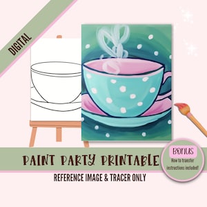 DIY Sip N Paint Canvas Print Instant Digital Download for Art Parties, Png Party Stencil, Date Night Sip and Paint Printable, Teacup, Mug