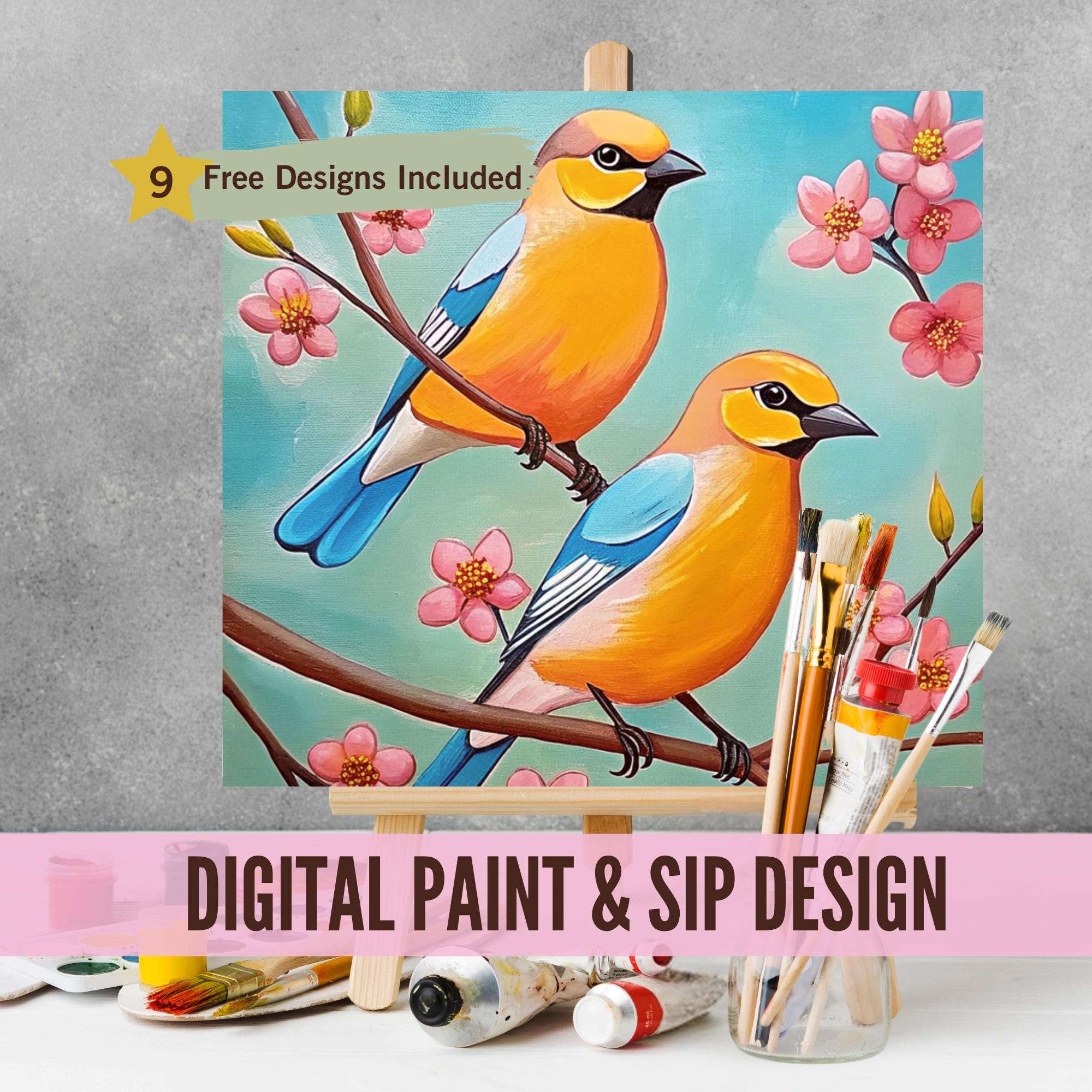 Love Birds Sip and Paint Party Kit Canvas, Pre Drawn Template for DIY ...