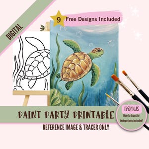 Meeresschildkröte Malerei Vorlage, Ocean Sip and Paint, DIY Kunst Schablone, Unterwasser Rückverfolgbar, Küsten Dekor druckbare, Meeresleben Kunst
