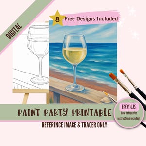 Beach View landschapskunst schilderij party png-tracer, doe-het-zelf voorgetekende canvas stencilkit, perfect om in te kleuren en verf- en slokfeestjes