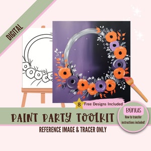 DIY Schädel Planter Gemälde, Halloween-Kranz Leinwanddrucke Vorlage & Printables für Farb- und Schluckpartys, PNG Sublimation Design Gliederung