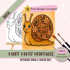 Graziosa lumaca con conchiglia floreale, stampabile e da colorare / Arte bizzarra con insetti da giardino / Kit di pittura fai da te Cottagecore