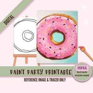 Kawaii Donut DIY Sip N Paint Canvas Print Instant Digital Download for Art Parties, Png Party Stencil, Date Night Sip and Paint Printable