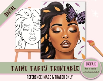 Paint & Sip | Afro Girls Night Out | Paint Kit | Diy Paint Party Templates | Autumn Sip Painting Party | Png | Paint Night Birthday Party