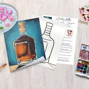 a picture of a bottle of alcohol next to a paintbrush