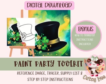 St. Patrick's Day Paint Party | Adult Painting | Pre-Drawn | Art Party Paint Kit | Sip & Paint | Digital Download File, Paint Party Toolkit