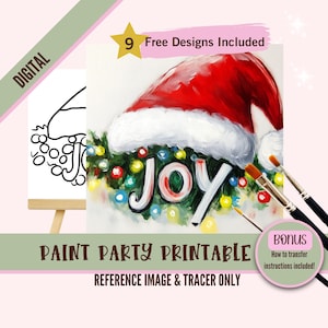 Kit de fête pour gorgée de bonnet de Noel, toile, joie de Noël prédessiné modèle pour fêtes d'art bricolage, pochoir imprimable, peinture de nuit Png contour
