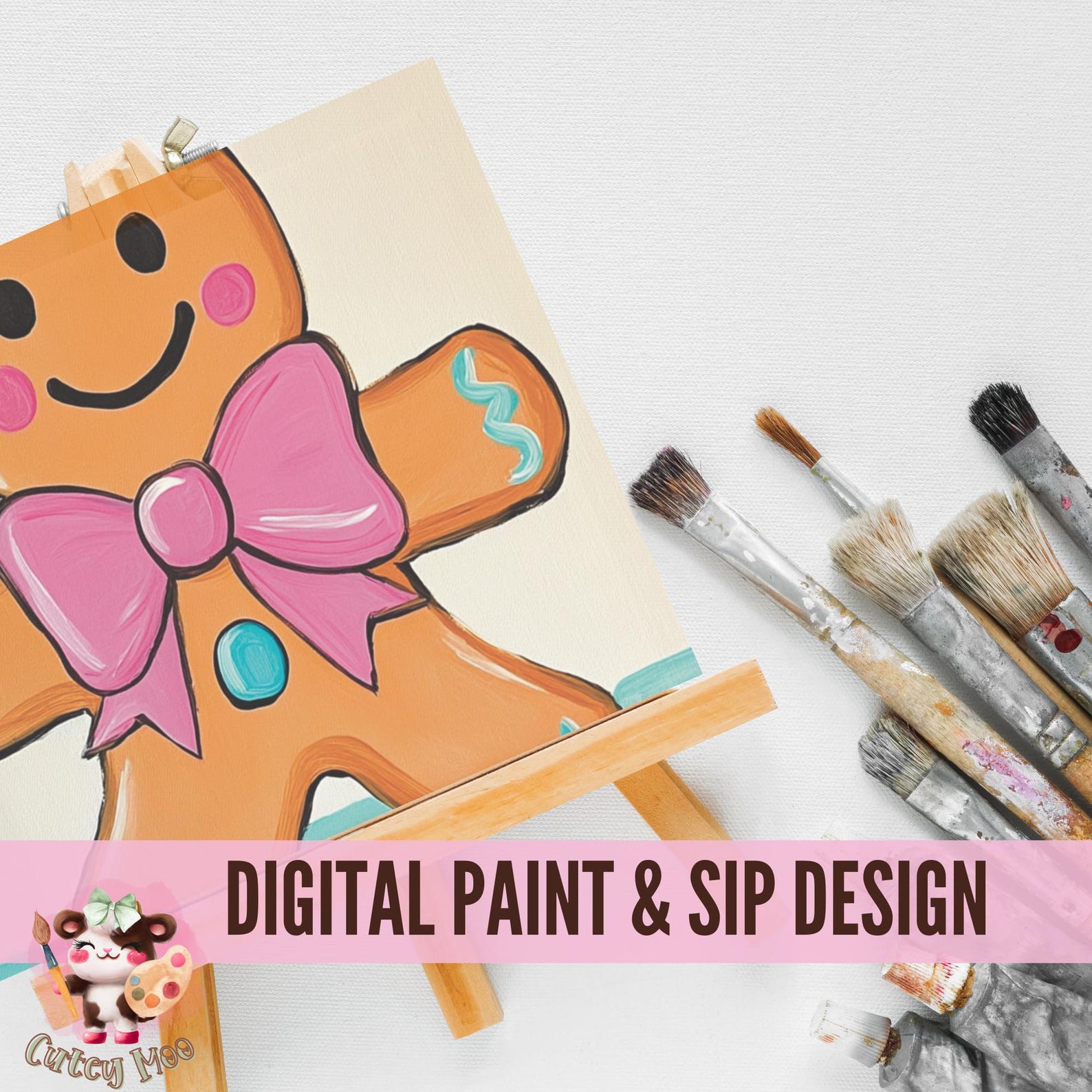 Gingerbread Paint Party Template, DIY Holiday Painting Kit, Digital Art ...