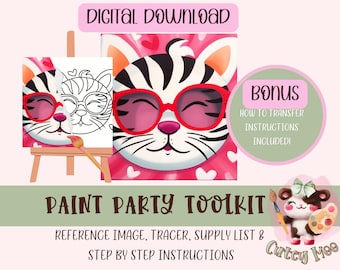 Valentine's Day DIY Paint Party | Adult Painting |Pre-Drawn | Art Party Paint Kit | Sip & Paint | Digital Download File, Paint Party Toolkit