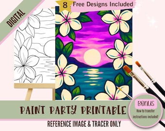 Sunrise Lake Landscape Art Painting Party PNG Tracer, DIY Pre-Drawn Canvas Stencil Kit, Perfect for Coloring and Paint and Sip Parties