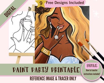 Afro Queen Paint Party Kit - Black Girl Magic - DIY Canvas Stencil - Perfect for Sip and Paint Events - Bridal Shower Fun - She Said Yes!