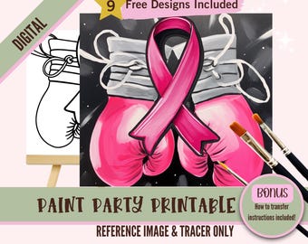 Breast Cancer Survivor Sip and Paint Party, Cancer Warrior Pre drawn Template for DIY Art Parties, Printable Stencil, Paint Night Outline