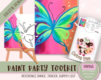 Adult & Kids Paint And Sip Stencil, Paint Your Own, Girls Night, Paint Kit Gift For Her | Paint Party Printable Digital Download | Butterfly