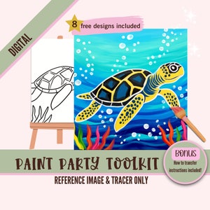 Sip and Paint Canvas Kit - Vorgezeichnete Meeresschildkröte-Unterwasserszene, perfekt für Erwachsene und Kinder, die Partyevents und kreative Kunstabende malen