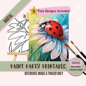 Plantilla imprimible para pintar mariquitas, linda plantilla para pintar insectos, actividad artística para niños y adultos, noche de pintura de primavera, manualidad de descarga instantánea