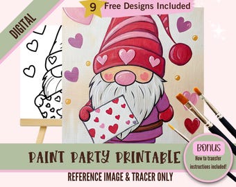 Valentine Gnome Paint Party Printable, Love Letter Canvas Art Template, Digital Painting Tracer, DIY Paint Night Design, Heart Art Download