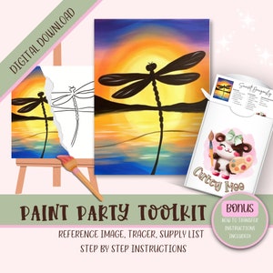 Diy Sip N Paint, fiesta de pintura imprimible para adultos y niños, instrucciones de plantilla de pintura y sorbo, plantilla del kit de pintura, descarga digital png