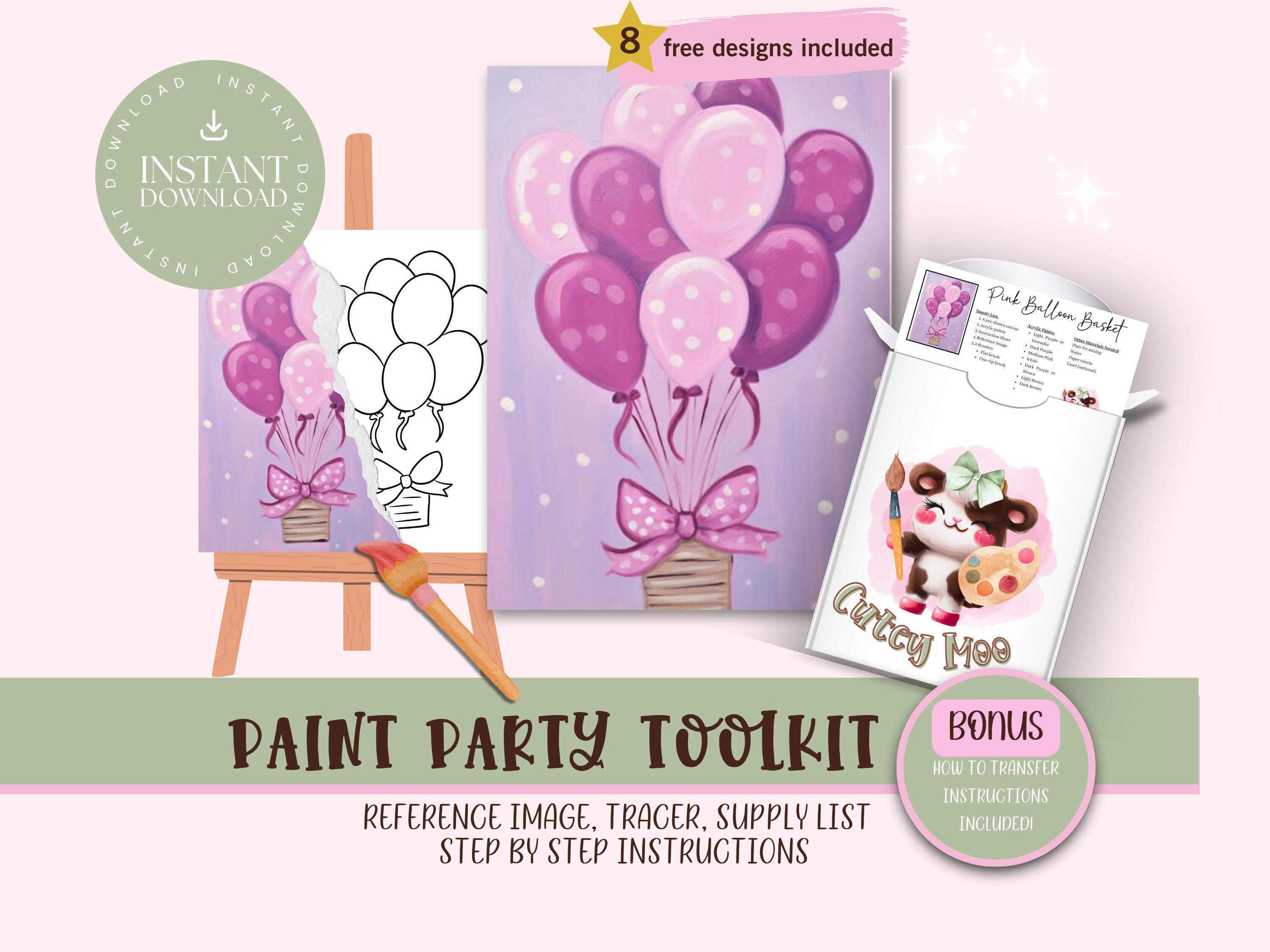 Pink Balloons Diy Paint Party Printable Toolkit for Parties, Birthday ...