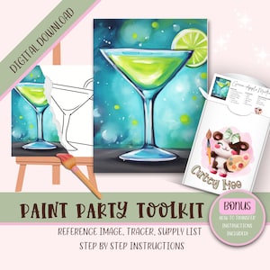 Scarica Sip And Paint / Dipingi da solo / Notte tra ragazze / Kit di pittura regalo per lei / Download digitale stampabile Paint Party / Bicchiere da Martini