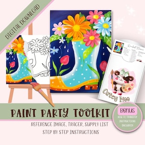 Paint And Sip Spring, Diy Paint Party Kit Instant Download, Step By Step Instructions & Supply List,  Paint Party Printable Flower Girl