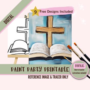 Nip en verf canvas Christian, voorgetekende inspirerende sjabloon voor doe-het-zelfkunstfeesten, afdrukbare Paint Night png-overzicht, digitale download