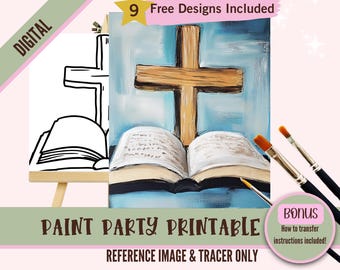 Sip and Paint Canvas Christian, Pre drawn Inspirational Template for DIY Art Parties, Printable Paint Night Png Outline, Digital Download