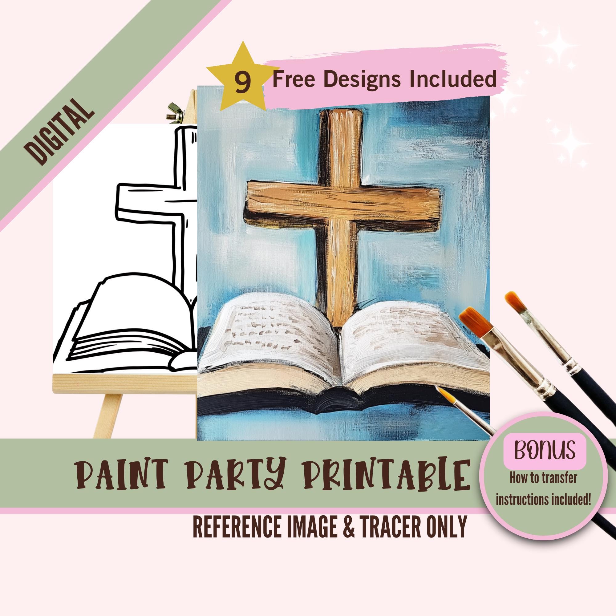 Sip and Paint Canvas Christian, Pre drawn Inspirational Template for DIY Art Parties, Printable Paint Night Png Outline, Digital Download