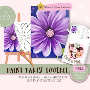 Purple Daisy DIY Paint Party For Adults and Kids  |Pre-Drawn | Art Party Paint Kit | Sip & Paint, Digital Download File, Paint Party Toolkit