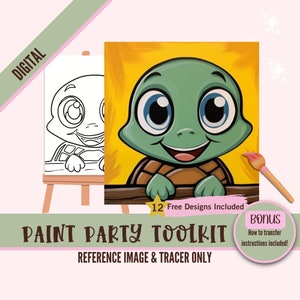 Peek-a-Boo Schildkröte malen Party zum Ausdrucken - Digital Painting Kit für Kinder und Erwachsene - Spaß DIY Schlucken und Malen Leinwand Set - Vorgefertigte Schablone