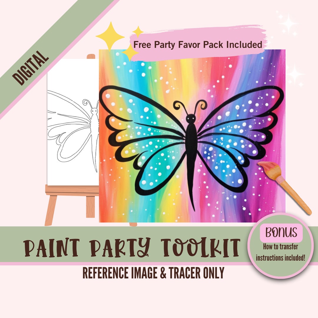 Sip and Paint Canvas Kit - Pre Drawn Rainbow Butterfly, Perfect for ...