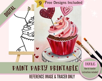 Valentine's Day Paint Party Templates - DIY Canvas Art - Instant Download for Kids and Adults - Fun Activity, Perfect for Galentine's Day
