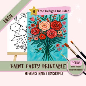 Peinture florale festive imprimable à colorier et coloriage | Art floral botanique en téléchargement numérique | Kit de peinture de jardin bricolage | Été Printemps