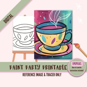 DIY Sip N Paint Canvas Print Instant Digital Download for Art Parties, Png Party Stencil, Date Night Sip and Paint Printable, Teacup, Mug