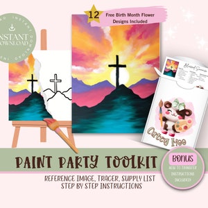 Fiesta de pintura diy para adultos y niños /Pre-Dibujado / Kit de pintura de fiesta de arte / Sip & Paint / Archivo de descarga digital, kit de herramientas de fiesta de pintura