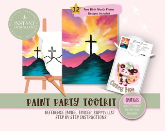 Fiesta de pintura diy para adultos y niños /Pre-Dibujado / Kit de pintura de fiesta de arte / Sip & Paint / Archivo de descarga digital, kit de herramientas de fiesta de pintura