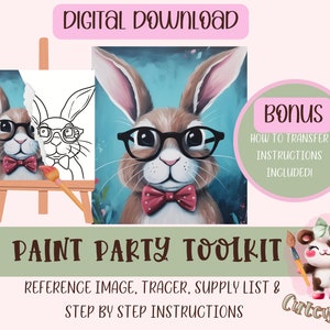Spring Bunny DIY Paint Party | Adult Painting |Pre-Drawn | Art Party Paint Kit | Sip & Paint | Digital Download File, Paint Party Toolkit
