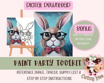 Spring Bunny DIY Paint Party | Adult Painting |Pre-Drawn | Art Party Paint Kit | Sip & Paint | Digital Download File, Paint Party Toolkit