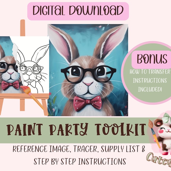 Spring Bunny DIY Paint Party / Pintura para adultos /Pre-Dibujado / Art Party Paint Kit / Sip & Paint / Archivo de descarga digital, Paint Party Toolkit