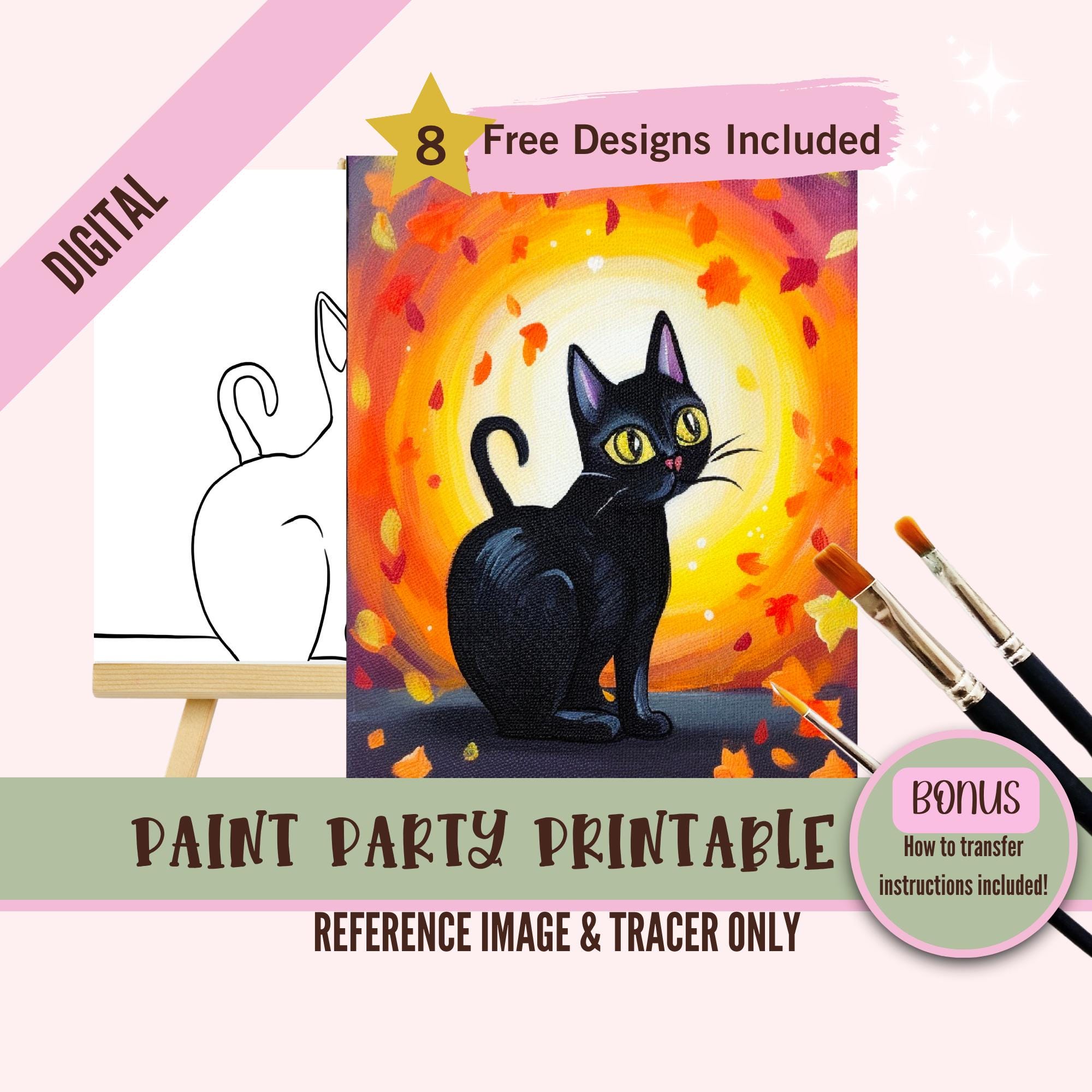 Black Cat Fall Paint Party Printable, DIY Halloween Art Kit for Kids ...