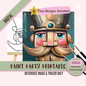 Festa de pintura de quebra-nozes para imprimir - Arte de traçador de quebra-nozes festiva para o feriado - Decoração DIY de pintura e bebida de Natal - Kit de artesanato para o feriado, digital