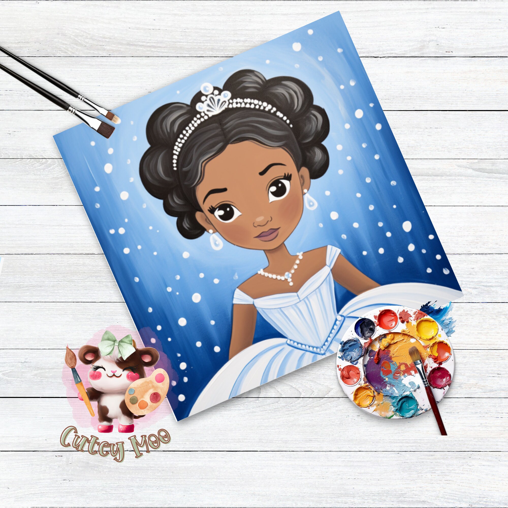 DIY Sip and Paint Canvas Kit - Pre Drawn African American Princess With ...