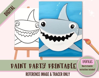 Shark DIY Sip N Paint Canvas Print Instant Digital Download for Art Parties, Png Party Stencil, Date Night Sip and Paint Printable