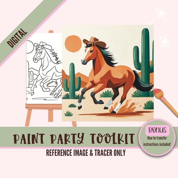 Western Horse Digital Paint Party Toolkit for Adults | DIY Paint and Sip Kit | Cowboy Horse Art Painting Template | Png Instant Download